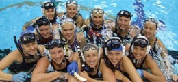 A group of underwater hockey players